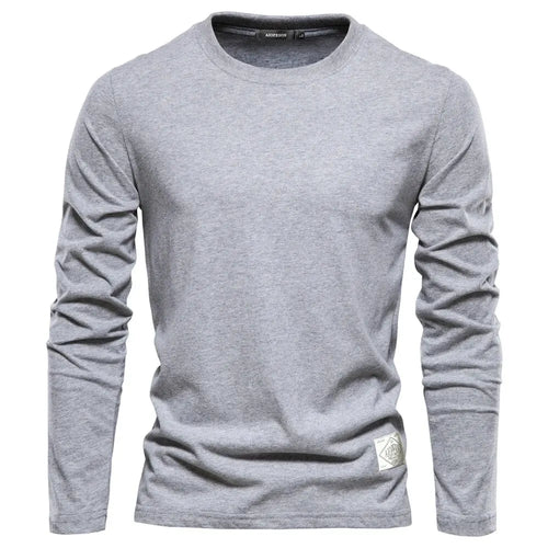 100% Cotton Long Sleeve T Shirt For Men Solid Spring Casual Mens