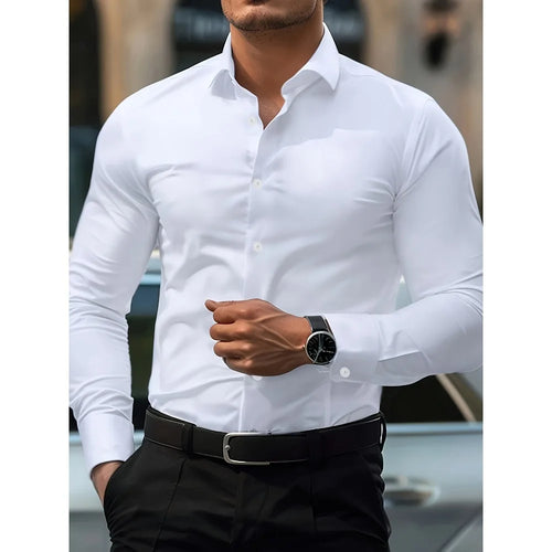2025 Men's Shirt Brand New Solid Color Long Sleeve Smart Casual Four