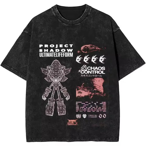 Japanese Shadows Hedgehog Washed Short Sleeved Round Neck Y2k Tshirt