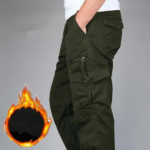 Men's Winter Cargo Pants Double Layer Fleece Warm Thick Camouflage