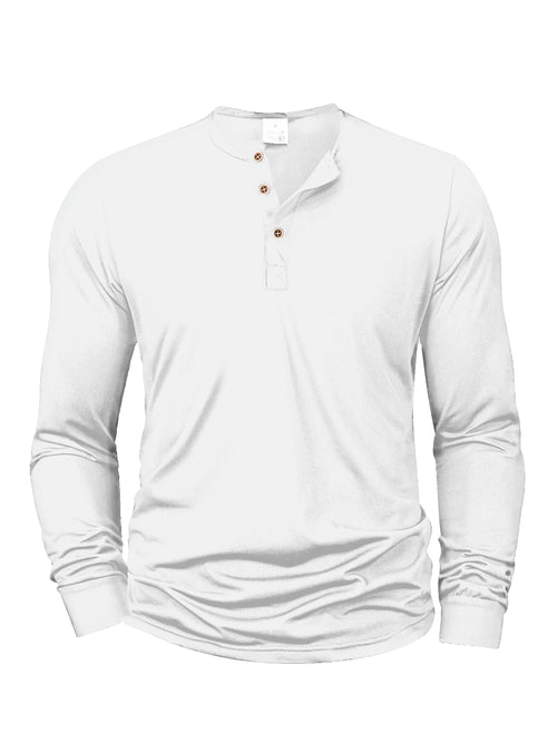 Mens Long Sleeve Henley Neck T-shirt Slim Fit Bottoming Tshirt Casual