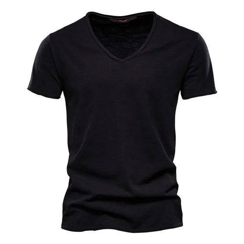 Brand Quality 100% Cotton Men T-shirt V-neck Fashion Design Slim Fit