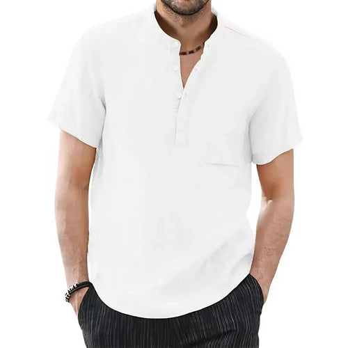 Men's Short Sleeve T-shirt Cotton and Linen Casual Men T-shirt Solid
