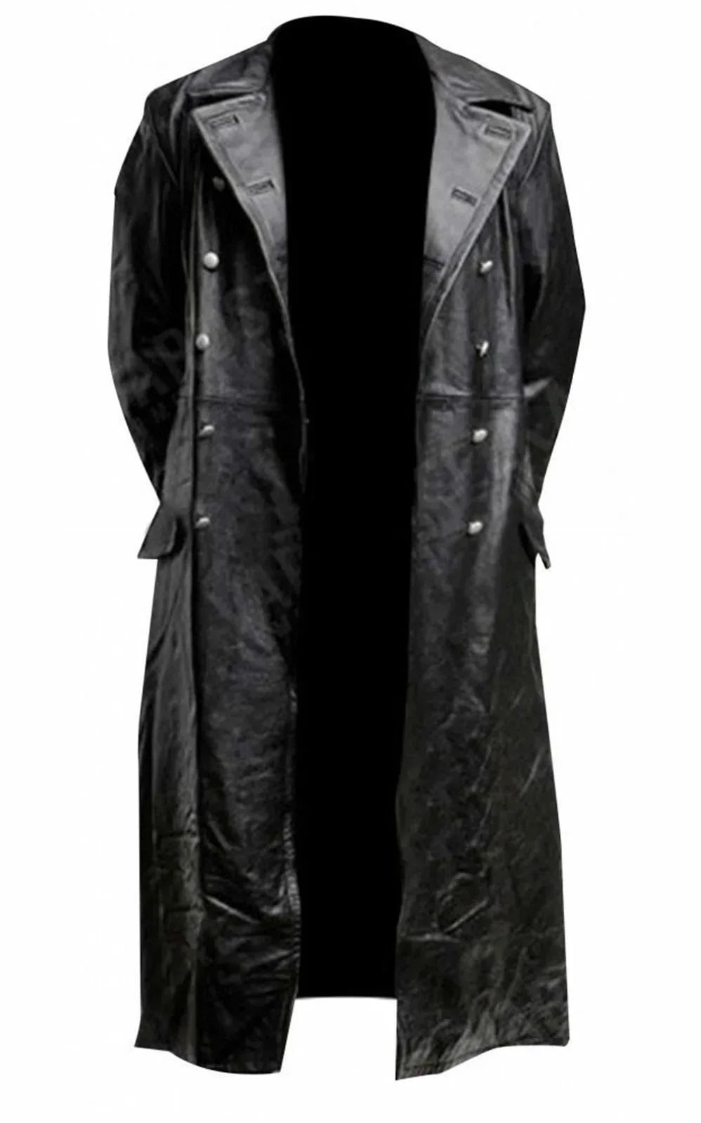 1MEN'S GERMAN CLASSIC WW2 MILITARY UNIFORM OFFICER BLACK REAL LEATHER
