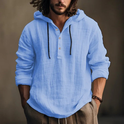 2024 New Men's Casual Blouse Cotton Linen Shirt Loose Tops Long Sleeve