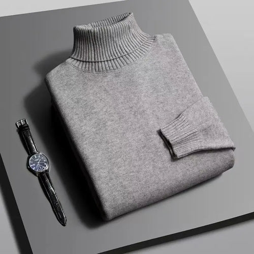 Autumn Mens High Quality Knitted Turtleneck Sweater Slim Fit Long