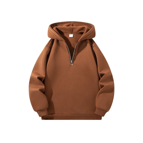 Men's Half Zipper Hooded Hoodies New Solid Color Long Sleeve