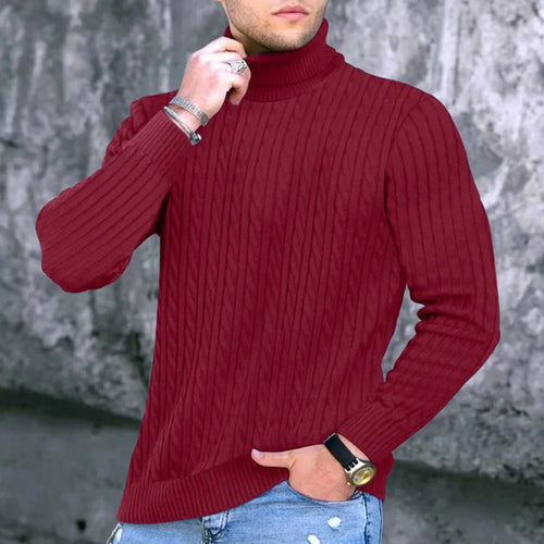 Autumn Winter New Men's Knit Sweater High Neck Warmth Fashion Solid