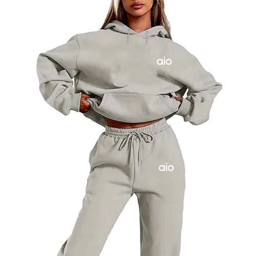 ai Printing High Quality Women Monochrome Hooded Hoodie Set Casual