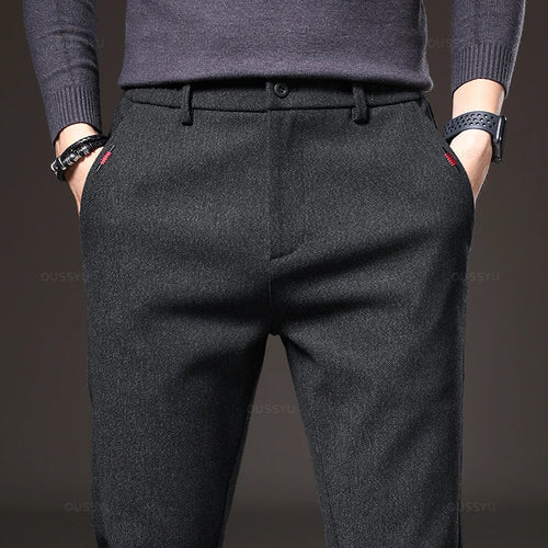Spring Men's Casual Pants Business Fashion Elastic Waist Slim Fit