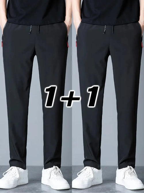 2 Pieces Men's Casual Pants Stretch Elastic Waist Jogger Korean