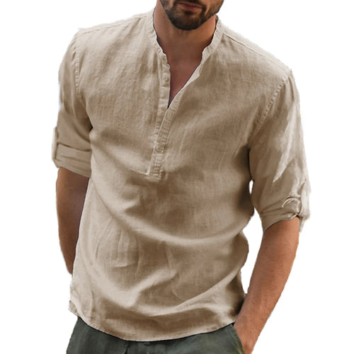KB New Men's Casual Blouse Cotton Linen Shirt Loose Tops Long Sleeve