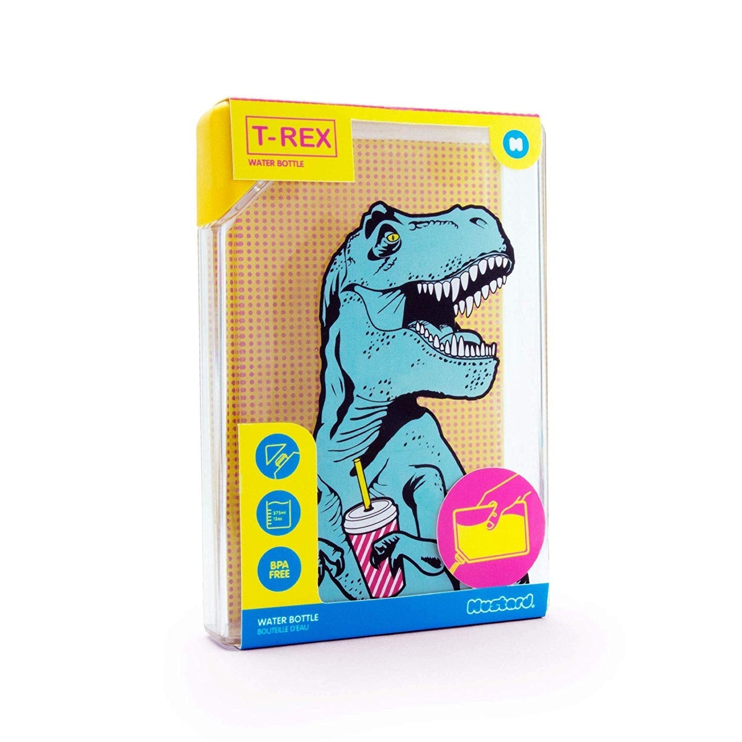 T-Rex Flask Style Pop Art Water Bottle | Flat Profile Fits in Handbag
