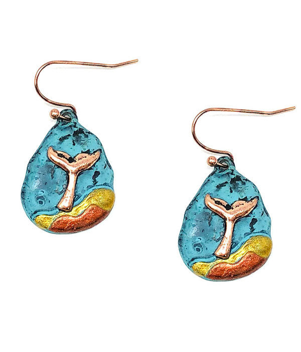 PATINA AND BURNISH TRI TONE RETRO VINTAGE EARRING - WHALE TAIL