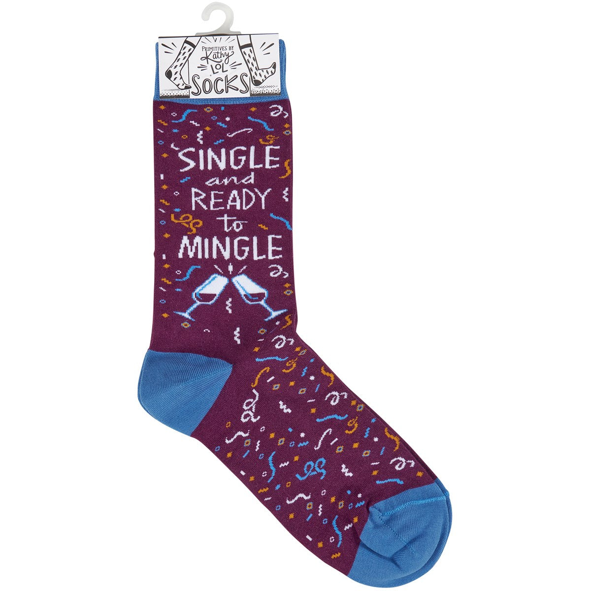 Single and Ready To Mingle Socks | Wine and Confetti Illustration |