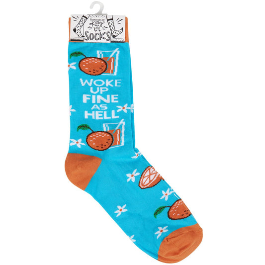 Woke Up Fine As Hell Socks in Blue | Orange Juice Illustration | Gift