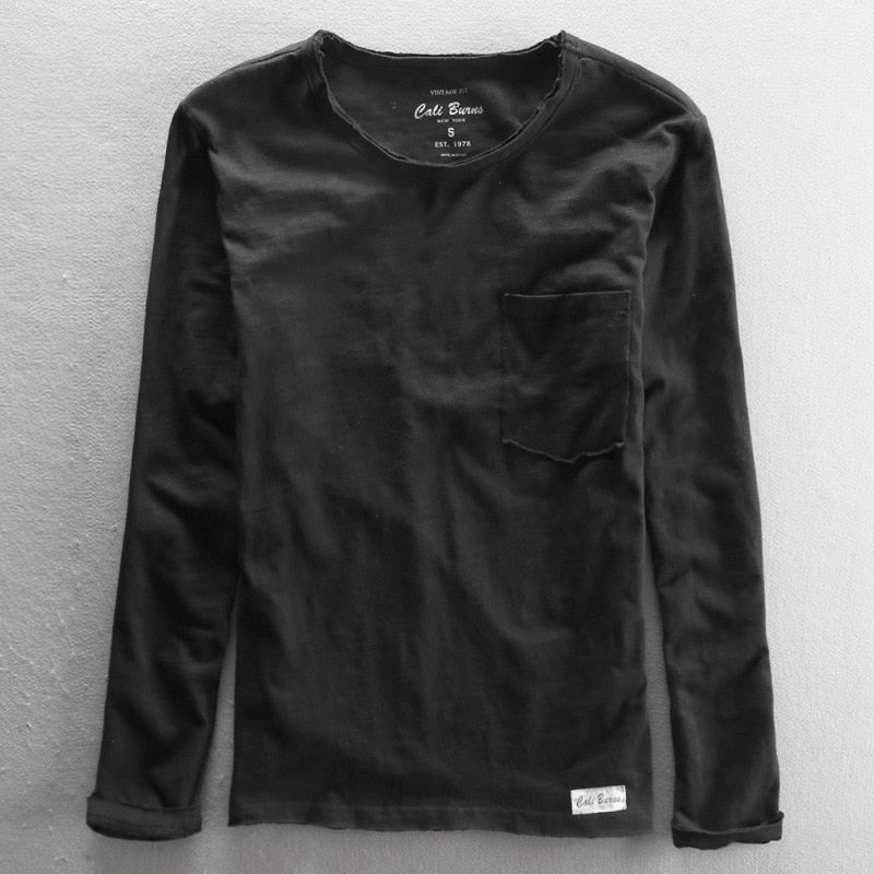 2022 Fashionable Vintage Solid Bamboo Cotton Long Sleeve O-neck