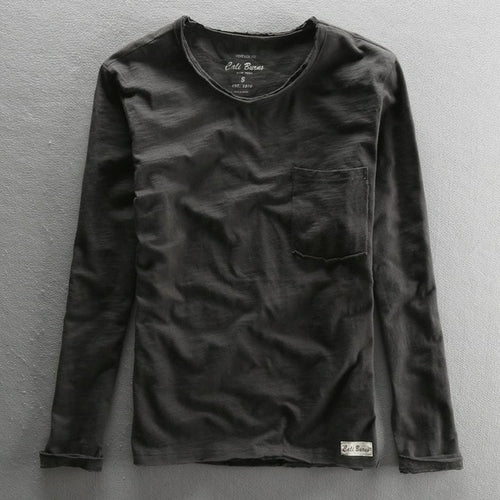 2022 Fashionable Vintage Solid Bamboo Cotton Long Sleeve O-neck
