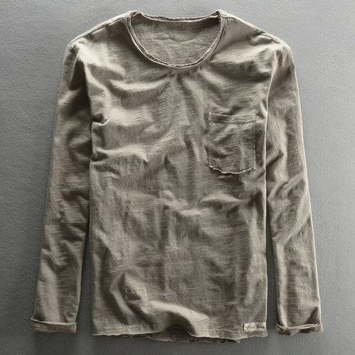 2022 Fashionable Vintage Solid Bamboo Cotton Long Sleeve O-neck