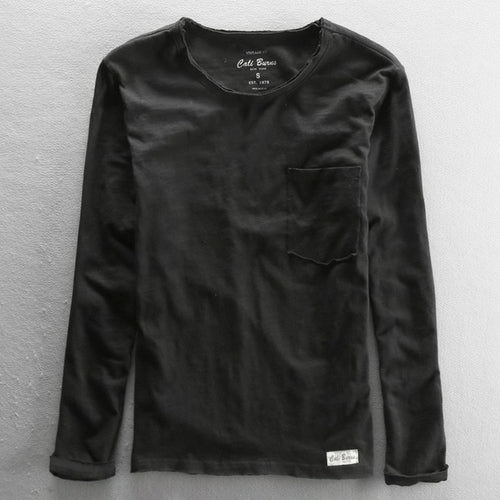 2022 Fashionable Vintage Solid Bamboo Cotton Long Sleeve O-neck