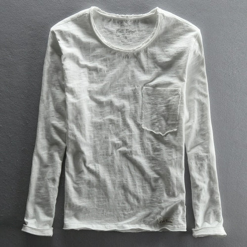 2022 Fashionable Vintage Solid Bamboo Cotton Long Sleeve O-neck