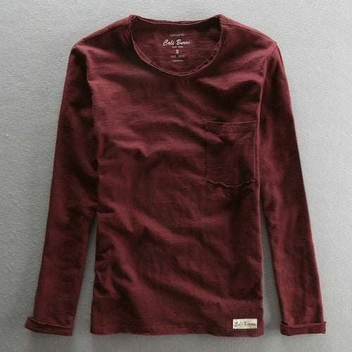 2022 Fashionable Vintage Solid Bamboo Cotton Long Sleeve O-neck