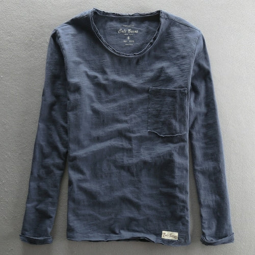 2022 Fashionable Vintage Solid Bamboo Cotton Long Sleeve O-neck