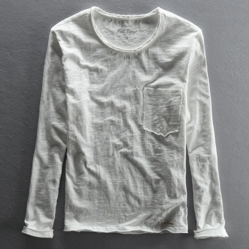 2022 Fashionable Vintage Solid Bamboo Cotton Long Sleeve O-neck