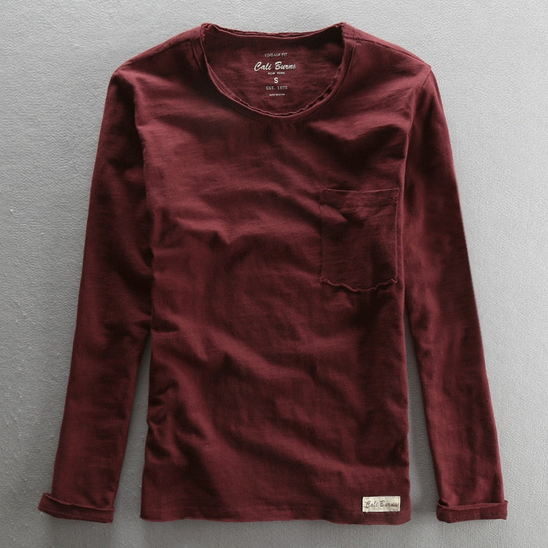 2022 Fashionable Vintage Solid Bamboo Cotton Long Sleeve O-neck