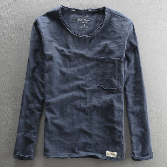2022 Fashionable Vintage Solid Bamboo Cotton Long Sleeve O-neck