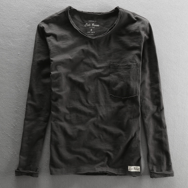 2022 Fashionable Vintage Solid Bamboo Cotton Long Sleeve O-neck