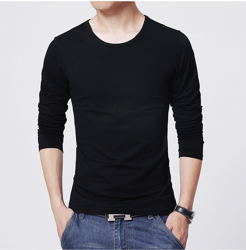 Mens Slim Fit Shirts Long Sleeve | Tee Shirt Long Sleeve Male Black -