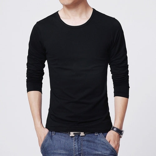 Mens Slim Fit Shirts Long Sleeve | Tee Shirt Long Sleeve Male Black -