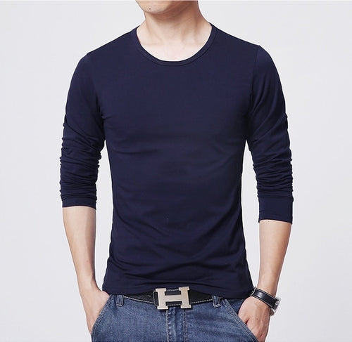 Mens Slim Fit Shirts Long Sleeve | Tee Shirt Long Sleeve Male Black -