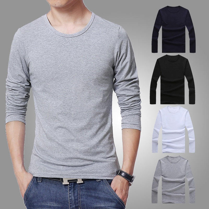 Mens Slim Fit Shirts Long Sleeve | Tee Shirt Long Sleeve Male Black -
