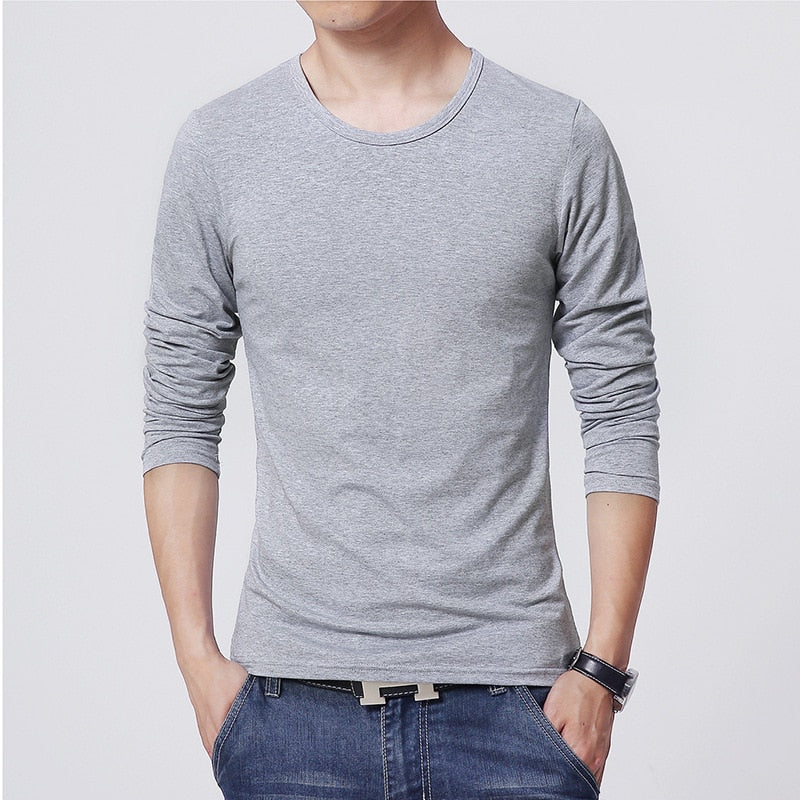 Mens Slim Fit Shirts Long Sleeve | Tee Shirt Long Sleeve Male Black -