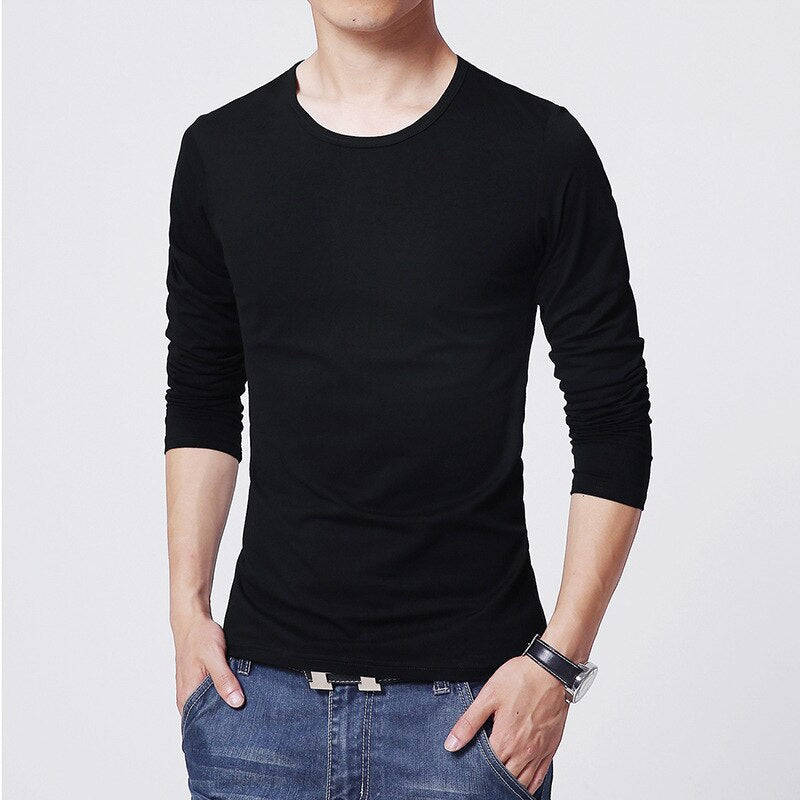 Mens Slim Fit Shirts Long Sleeve | Tee Shirt Long Sleeve Male Black -