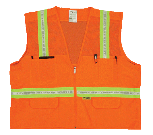2W 8038-M XL Mesh Multi-Pocket Surveyor Vest - Orange- Extra Large