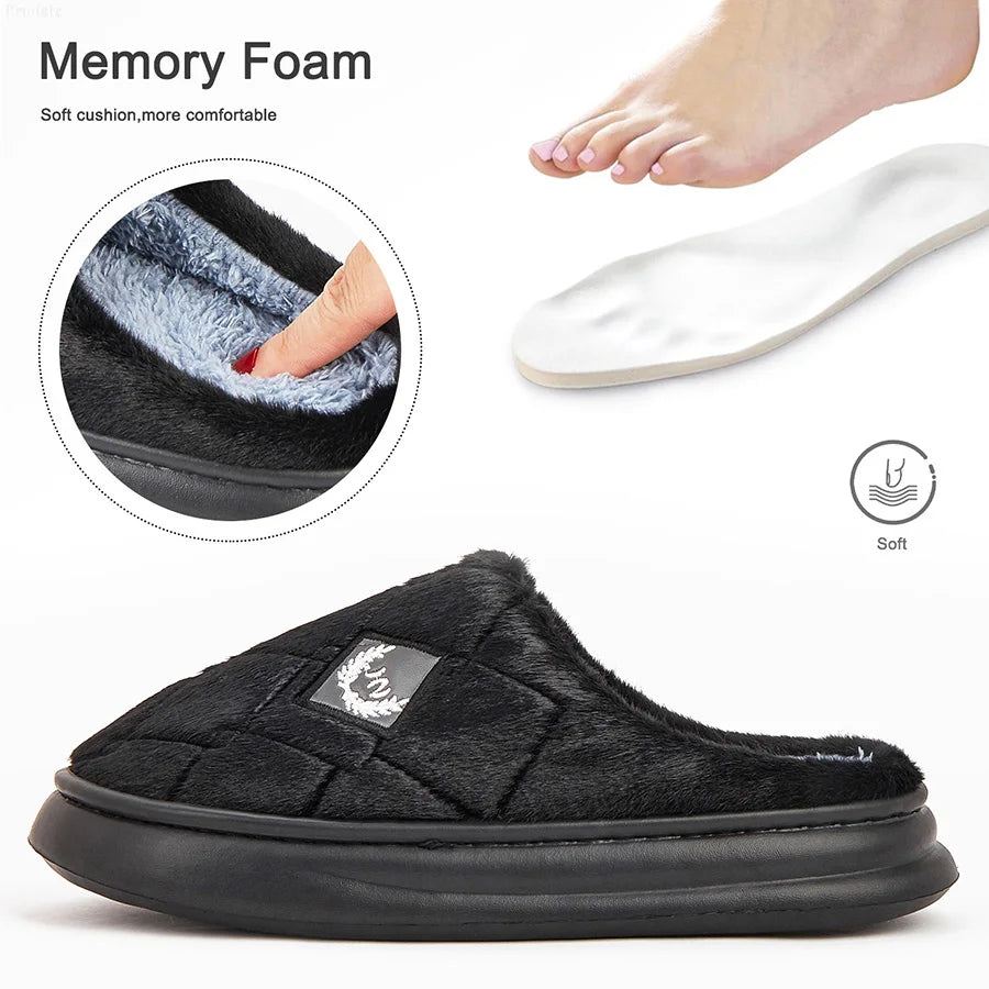 Men's House Slippers Furry Plaid cozy EVA Memory Foam Lightweight