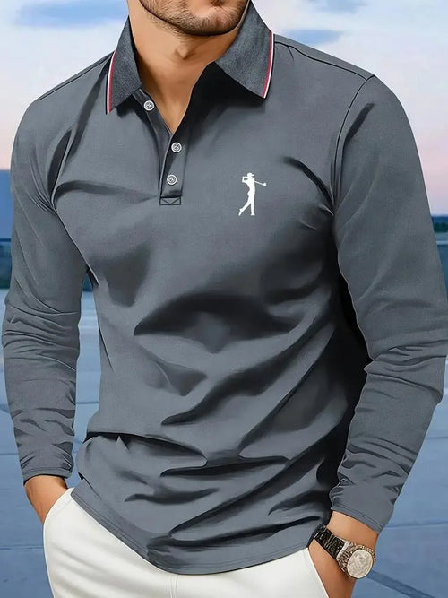 Breathable Men's Casual Long Sleeve Polo Shirt Comfortable Fit Graphic