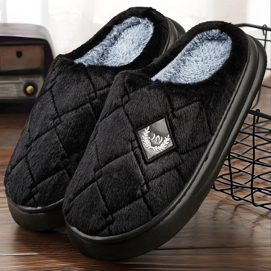 Men's House Slippers Furry Plaid cozy EVA Memory Foam Lightweight