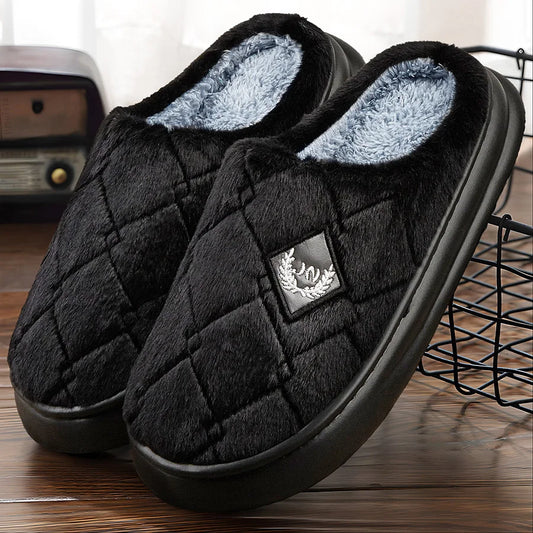 Men's House Slippers Furry Plaid cozy EVA Memory Foam Lightweight