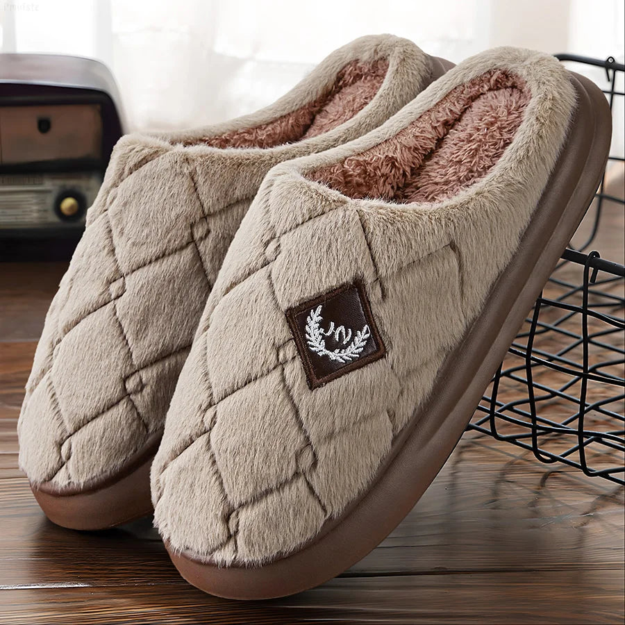 Men's House Slippers Furry Plaid cozy EVA Memory Foam Lightweight