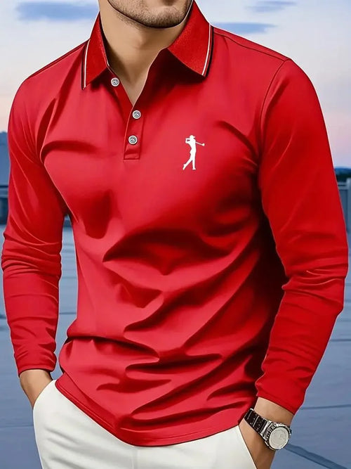 Breathable Men's Casual Long Sleeve Polo Shirt Comfortable Fit Graphic