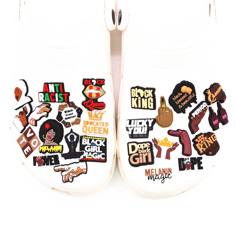 Fashion 1pcs Black Educated Queen Pvc Shoe Charms Accessories Lucky