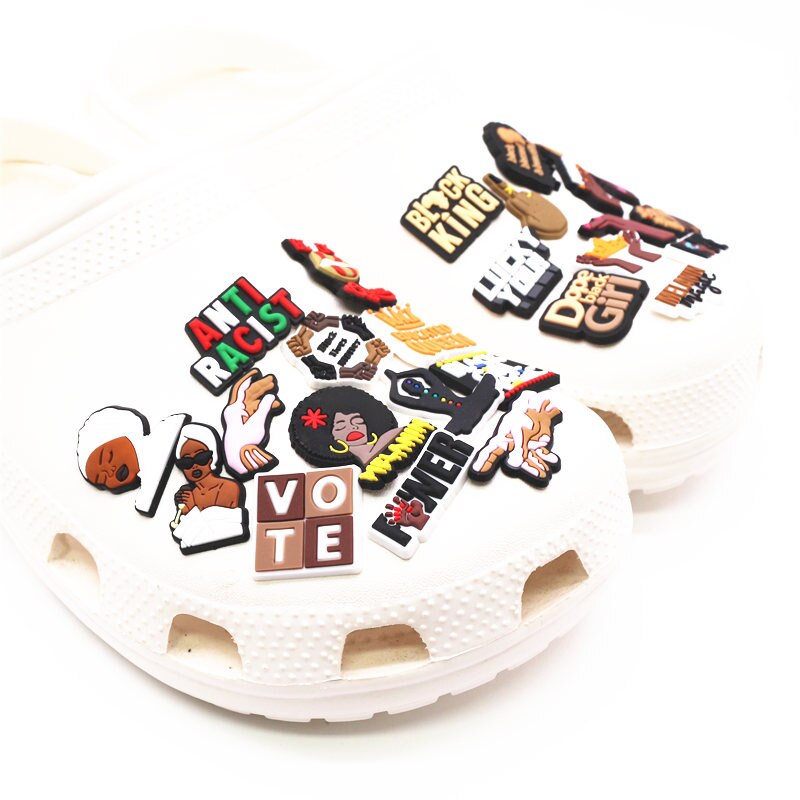 Fashion 1pcs Black Educated Queen Pvc Shoe Charms Accessories Lucky