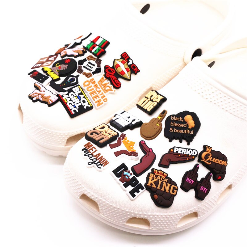Fashion 1pcs Black Educated Queen Pvc Shoe Charms Accessories Lucky