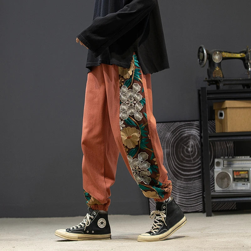 Spring Autumn Fashion Plus Size Casual Pants Men Clothing Embroidery
