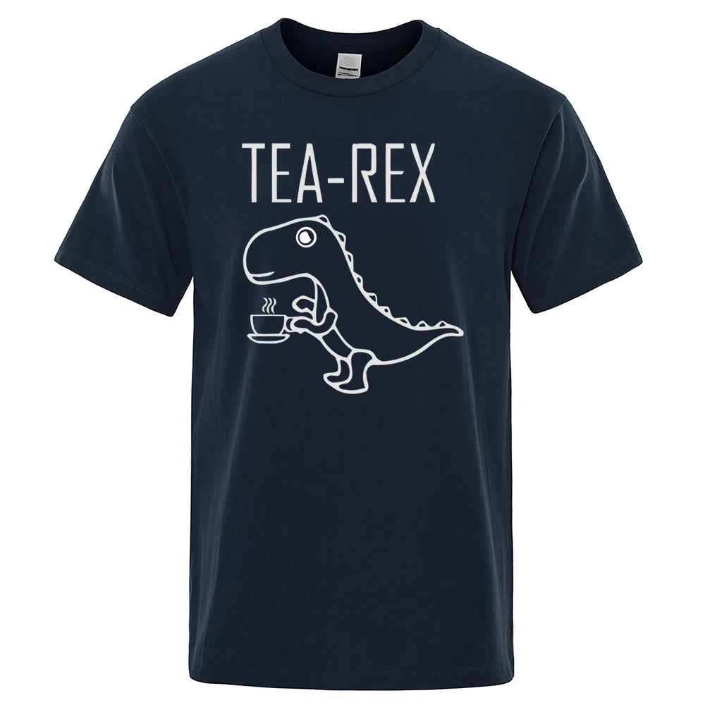 Men Women T-Shirts Tea Rex Funny Dinosaur Drink Coffee T Shirts