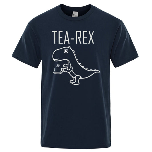 Men Women T-Shirts Tea Rex Funny Dinosaur Drink Coffee T Shirts